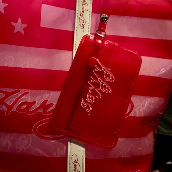Ed Hardy Tote Bag Red Star Stripe Clear Vinyl New With Tags - Picture 6 of 9